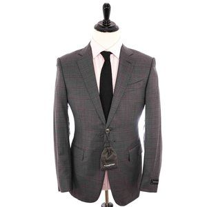 $3,290 ERMENEGILDO ZEGNA- NWT - “TORFEO” Gray / Pink Wool Check Blazer- 40R